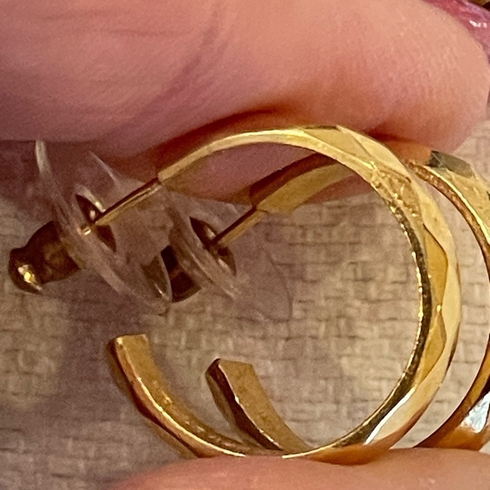 Wells 12k 1/20 yellow gold filled vintage hoops 3/4 inch glass art bead studs - Picture 8 of 11